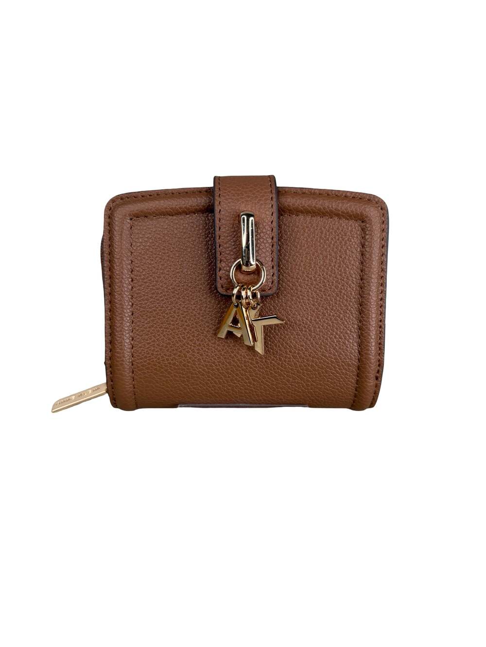 Anne Klein Brown Pebble Grain Bi-Fold Wallet with Logo Charm